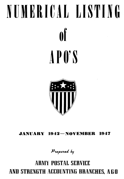 front page of the Numerical Listing of APOs document